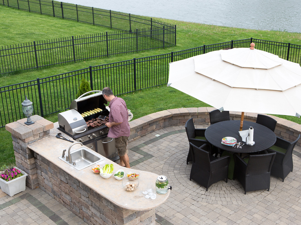 masonry outdoor fireplace installation